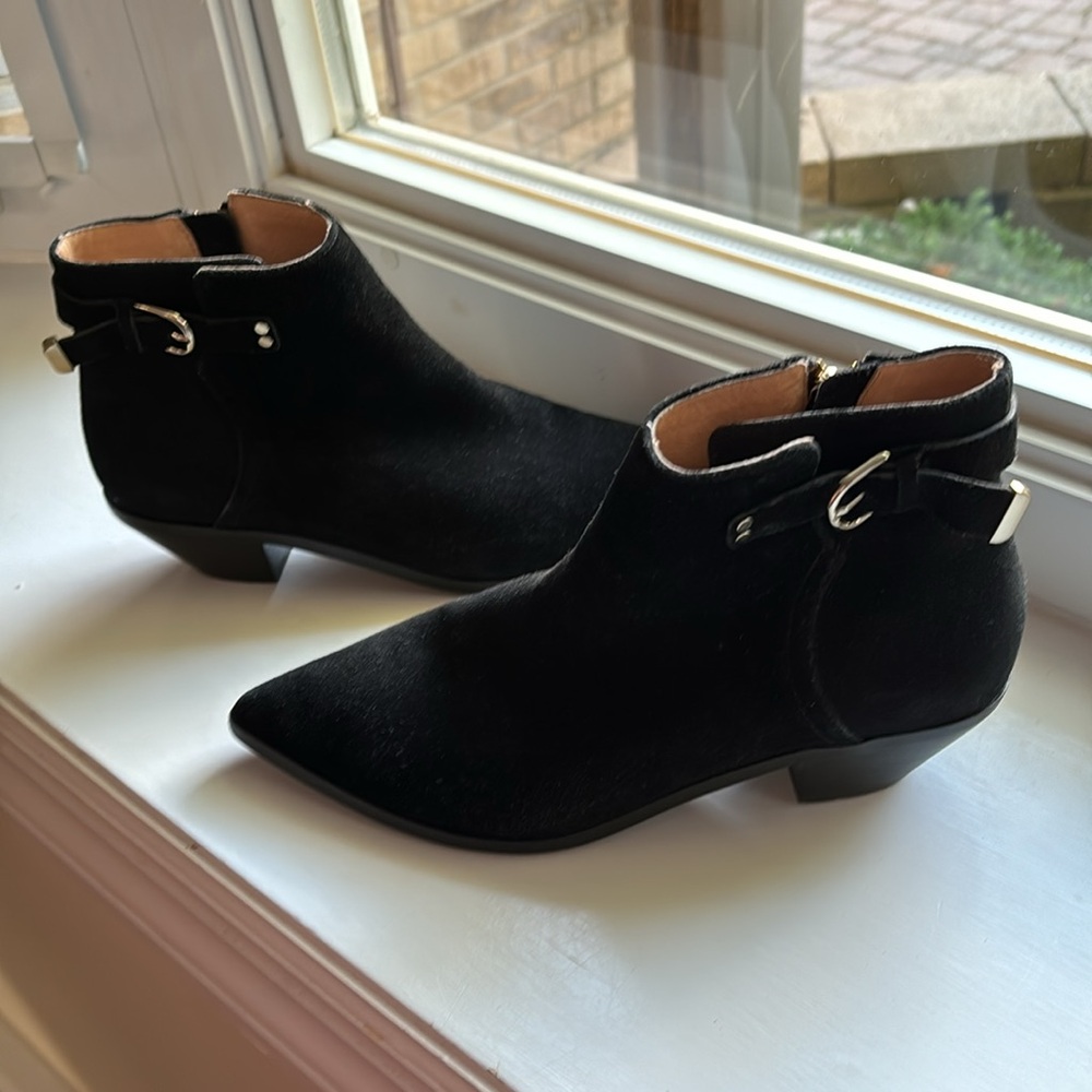 JOIE LADIES BLACK SUEDE ZIPPER BOOTIES-6.5